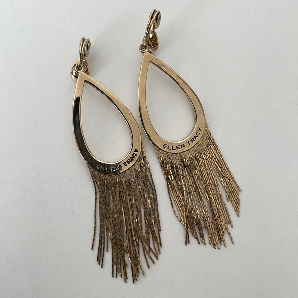 Ellen Tracey Gold Fringe Clip On Earrings